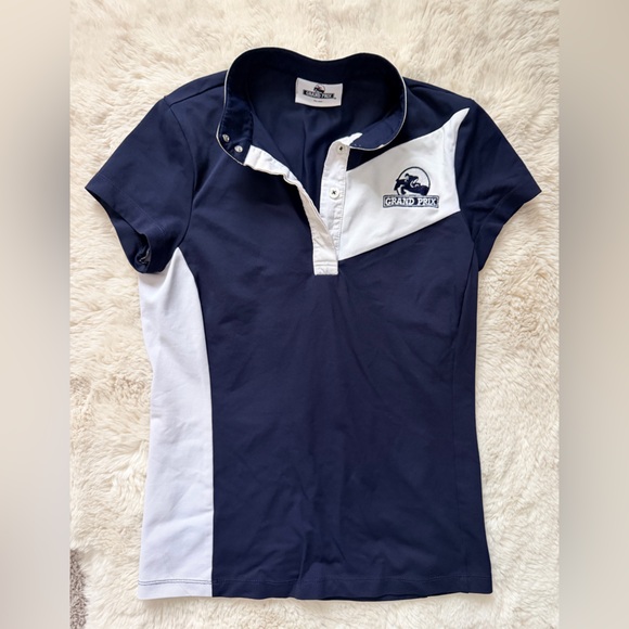 Grand Prix Tops - Grand Prix Navy and White Equestrian Polo Shirt
